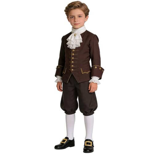 BPURB Traje Colonial para Niño Disfraz de Cosplay de Pirata Medieval para Niños Pantalones de Traje Renacentista (Pantalones con Calcetines Blancos hasta la Rodilla y Hebilla de Zapato Dorada)