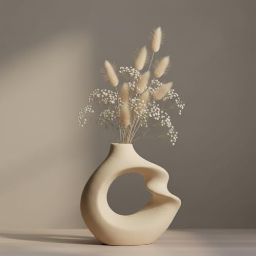 Image of PUREZENTO Unique Twister White Ceramic Donut Vase 5.7 Inches - Pack of 1 | Decorative Donut Vase for Dried Flowers & Pampas Grass | Vases for Modern Home Decor, Living Room, Office Decor Ideas