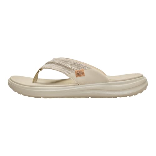 HEYDUDE Mens Finn Flip Braided Sandal Tan Size 12 | Lightweight Travel Ready Flip Flop with Contoured EVA Footbed