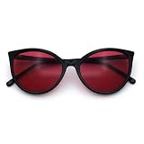 SA106 Womens Oversized Cat Eye Goth Pop Color Lens Plastic Sunglasses Black Frame - Red Lens