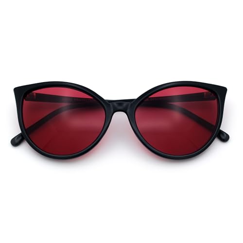 SA106 Womens Oversized Cat Eye Goth Pop Color Lens Plastic Sunglasses Black Frame - Red Lens