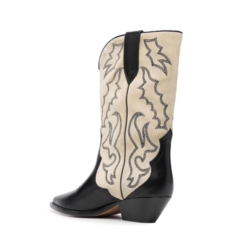 TOSOFT Mid-leg Cowboy Boots Women Vintage Embroidered Pointed Toe Cowgirls Boots Wide Mid Calf Cowgirl Short Ankle Boots4