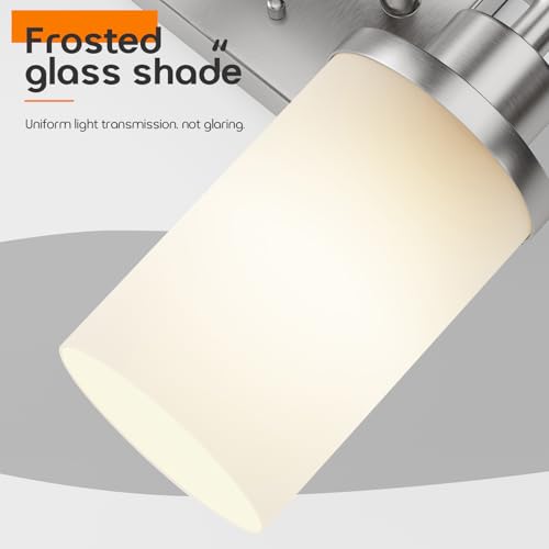 Image of Bathroom Light Fixtures Brushed Nickel Vanity Lights with White Frosted Glass Shade, Double Wall Lamps for Mirror Kitchen Living Room Porch T001BR-L2