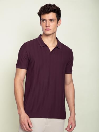 Image of DAMENSCH Men Rich Pique, Statement Textured, Body-Cooling All Degree, Premium Cotton, Herringbone Texture Johnny Collar Polo T-Shirt