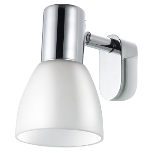 Eglo Lámpara de espejo con adhesivo, aplique de pared de metal y cristal opalino mate, lámpara para cuarto de baño en cromo, blanco, luz antihumedad, IP44, casquillo E14