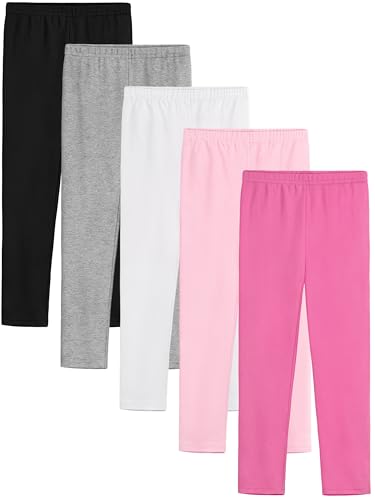 HoeVou 5 Pack Girls Leggings Cotton Leggings for Girls Tights Pants for Kids Toddler Full Length Multipack Pull On Mixed Color B 8-10Y