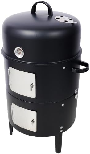 LuckyNote 17 Inch Steel Charcoal Smoker, Heavy Duty Round BBQ Grill for Outdoor Cooking, Black