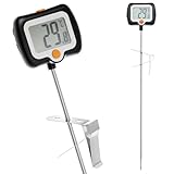 QWORK® Thermomètre à bonbons avec pince à casserole, sonde de 25 cm (acier inoxydable 304)...