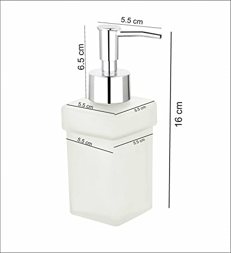 Image of Luxury Frosted Glass Soap Dispenser with Chrome Pump | Square Modern Design | Refillable Hand Lotion & Liquid Soap for Bathroom & Kitchen Countertop