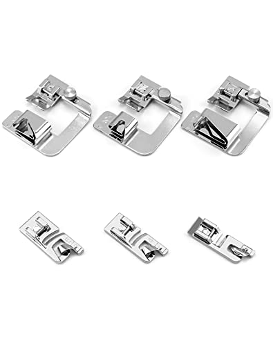 Miniatura 7 de Qwork 6 Piezas Prensatelas Para Máquina De Coser, 3 Prensatelas Para Dobladillo Enrollado Estrecho 3 4 6 Mm , 3 Prensatelas Para Dobladillo Enrollado Ancho 4 8,6 8,8 8 Pulgadas