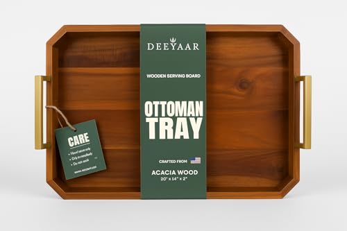 DEEYAAR Ottoman Tray – Wooden Serving Tray with Handles –