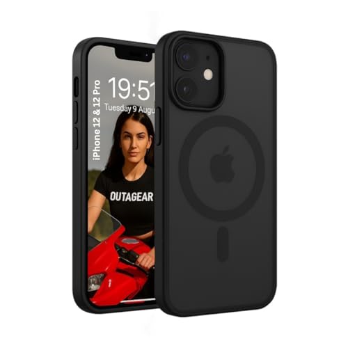 Image of Outagear iPhone Case, Matte Black, Mag-Safe Compatible with Strong Magnetic Force, Shockproof Camera Protection, PC TPU Hybrid (Matte Black, iPhone 12)