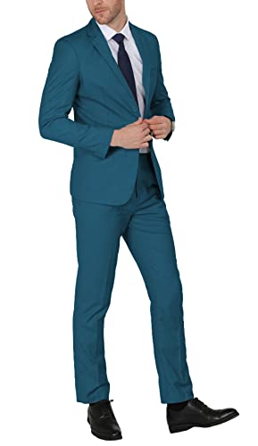 Ween Charm Men Suits Slim Fit 2 Piece Wedding Tuxedo Notch Lapel Groom Prom Party Dress Blazer Pants Suit Set Sea Blue #TOP4