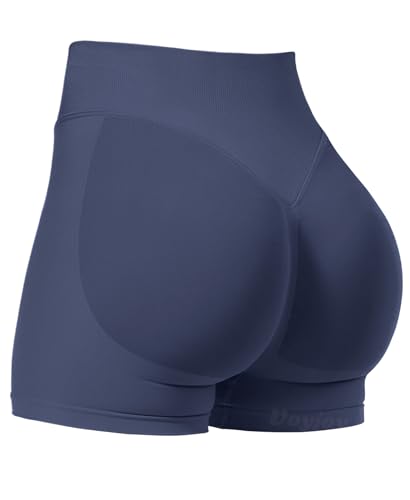 VOYJOY Women Workout Impact Shorts 2.5"/ 3.6"/ 4.5"/ 6" Scrunch Butt Lifting Gym Seamless Booty Biker Shorts Blue Grey