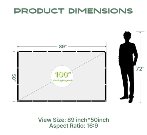 AAJK Outdoor Projector Screen 100 inch, Washable Projector Screen 16:9 Foldable Anti-Crease Portable Projector Movies Screen for Home Theater Outdoor Indoor Support Double Sided Projection by AAJK - Image 3
