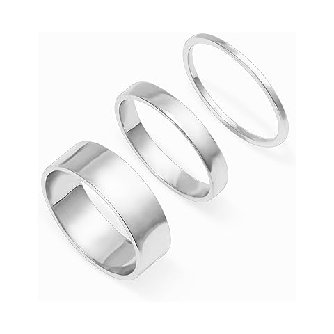 Pearich 14K Gold Filled 3 Silver Rings Set for Women Wedding Band Dainty Thick Thumb Ring Couple Anniversary Engagement Gifts Non Tarnish Comfort Fit Size5-10 (White Gold, 10) Cover