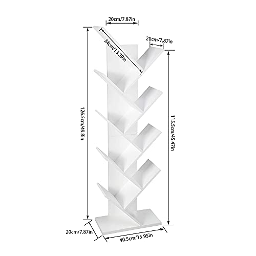Homefort 9-Shelf Bookshelf ,Geometric Tree Bookcase ,Wood Bookshelves Storage Rack, Mdf Tree Shelf Display Organizer For Books,Magazines,Cds And Photo Album Holds Up To 5Kgs Per Shelf (White) #TOP3