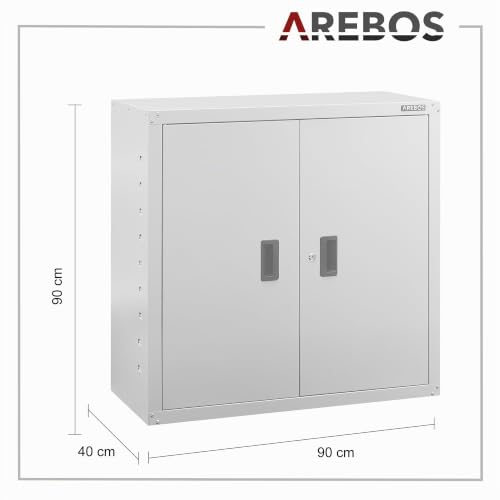 Miniatura 3 de Arebos Archivador Armario De Oficina Armario De Almacenamiento Armario De Suministros Estante Regulable En Altura 90 X 90 X 40 Cm Acero