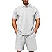 Men'S 2 Pieces Outfits Casual Knit Ribbed Textured Button Down Short Sleeve Polo Shirt And Shorts Set Fashion Clothing Matching Mens Clothing Beach Shirts For Men Track Suit Vacation (White,XL)