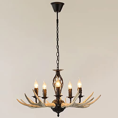 Lustre en bois de cerf peint à la main au design industriel rétro
