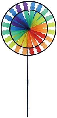 Outdoor Decorations 39" inch Multi Color Double Pinwheel Wind Spinner Whirligig Garden Stake Yard Spinner Windmill Lawn Ornament Rainbow