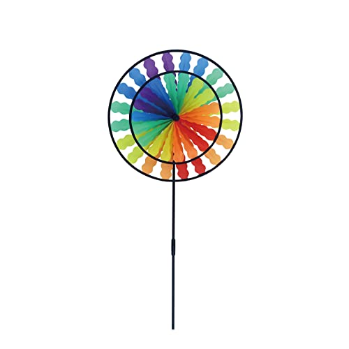 Outdoor Decorations 39" Inch Multi Color Double Pinwheel Wind Spinner Whirligig Garden Stake Yard Spinner Windmill Lawn Ornament Rainbow #TOP3