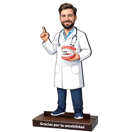 Aketemola Figura personalizada com o seu rosto - presente para médicos, enfermeiros, veterinários, dentistas. Madeira MDF 5 mm. Ideal graduação, reforma ou agradecimento. Feito em Espanha. (dentista