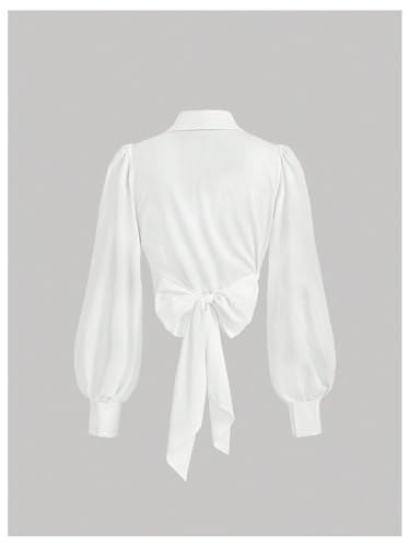 SweatyRocks Women's Button up Collar Cropped Shirt Long Sleeve Self Wrap Crop Top Blouse2