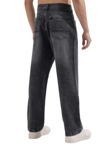 Image of Highlander Men Men's Premium Loose Straight Fit Mid-Rise Cotton Lycra Jeans - Button Closure, Machine Washable, Comfortable All-Day Wear for Casual & Semi-Formal Occasions