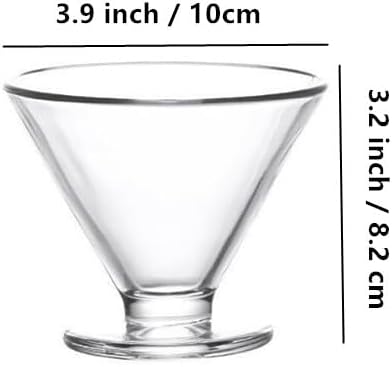 Clear Footed Glass Dessert Bowls, Stemless Martini Glasses, Cone-Shape Ice Cream Sundae Bowls with Heavy Base, Taper Footed Glass Cups for Pudding, Salad, Snack, Fruit, Dessert, Cocktail (6 Pack)