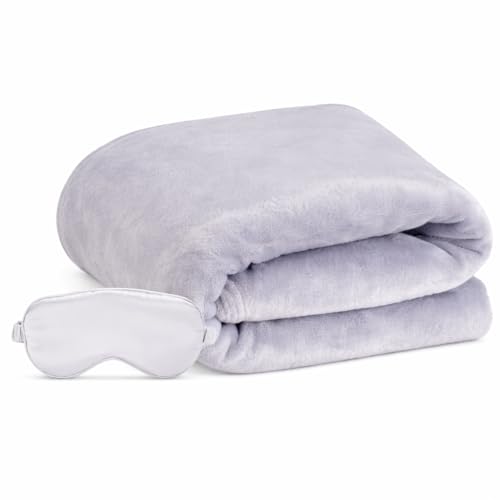 ENZOLVE Travel Blanket, Airplane Blanket, Ultra-Soft, Warm & Lightweight, 65x40 in, Outdoor Blanket Essentials for Women, Men & Kids, Included Eye Mask, Luggage Sleeve & Backpack Clip Navy Blue