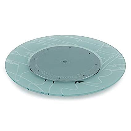 appeasy Revolving Turntable Serving Tray | Revolving Tray for Dining Table | Lazy Susan Revolving Toughened Glass Dining Table Centerpiece with Revolving Disc Round - 24 Inches Line Print 2