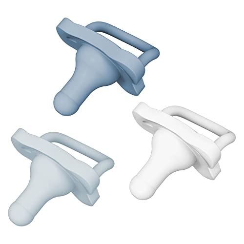 Dr. Brown’s HappyPaci 100% Silicone Baby Pacifier, Contoured One-Piece Design, White, Blue, Light Blue, 0-6m, BPA-Free, 3 Pack