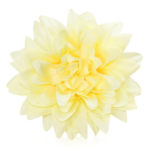 Ruaniao Silk Dahlia Artificial Flowers Bulk, 15 Pcs Fake Dahlias Flowers Heads for Craft, 3.5 Inch Large Flower Heads Faux Flowers for Wedding Party, Home Office, Hat, Wall Decoration (Champagne)