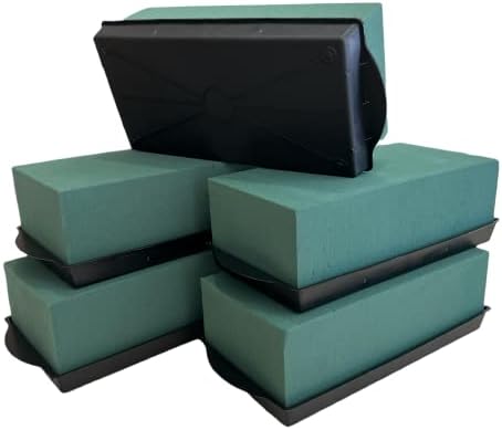 Silk Flower Warehouse 5 x Wet Floral Foam Flower Bricks with Water Trays - Oasis Sponge Block for Weddings & Florist Floral Arrangements - Perfect for Fresh Flowers and DIY Craft Supplies