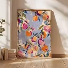 DIHANSM Buntes Pfirsichposter | Moderne botanische Fruchtkunst als Küchenwanddekoration (70x100cm/Ungerahmt)