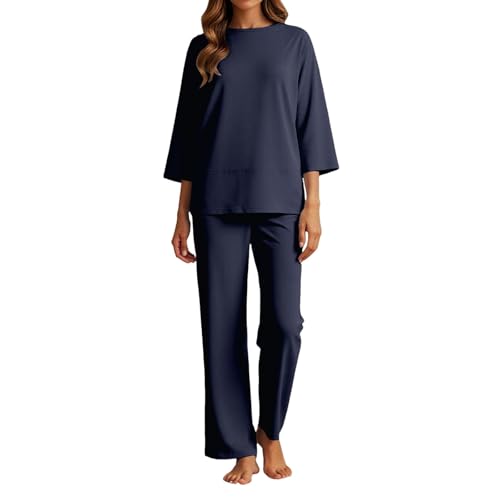 Ensemble jogging femme court bleu marine survêtement short coton lin décontracté