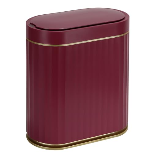 ELPHECO Bathroom Motion Sensor Trash can 2 Gallon Automatic Garbage Can, Slim Plastic Smart Trash Can with Lid, Commercial Intelligent Trash Bin for Bedroom, Bathroom, Office, Burgundy