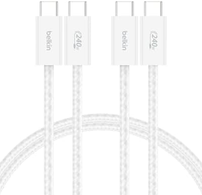 Belkin 2'li Örgülü USB-C - USB-C Kablo, 1,5 m, 240 W, Yumuşak, Esnek ve Hızlı Şarj Kablosu, iPhone 16 ve 15 Serisi, Galaxy S25, Pixel 9, iPad Pro ve Daha Fazlasıyla Uyumlu, Siyah - Görsel 2