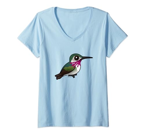 Womens Cute Cartoon Calliope Hummingbird Birdorable Male Bird V-Neck T-Shirt