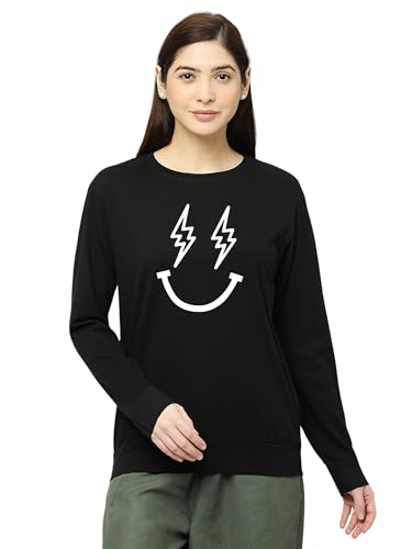 Image of STATUS MANTRA Women's Cotton Round Neck Regular Fit Sweatshirt | Full Sleeves and Smile Printed | Comfort Colour T-Shirt | Available in Multicolor & Size Small to 2XL