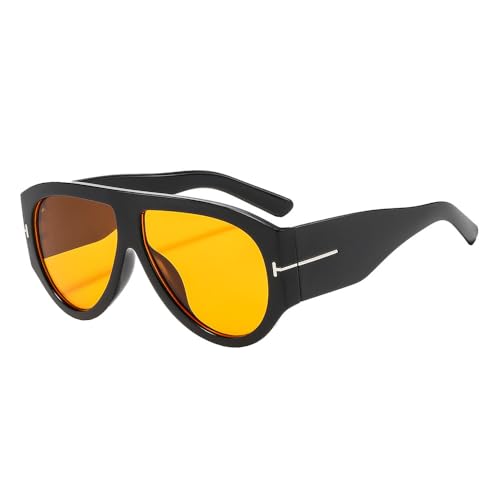 Vintage Oversized Sunglasses, Trendy Casual Sunglasses for Women & Men, Fashion Accessories for Everyday Use s (Black frame with orange trim)