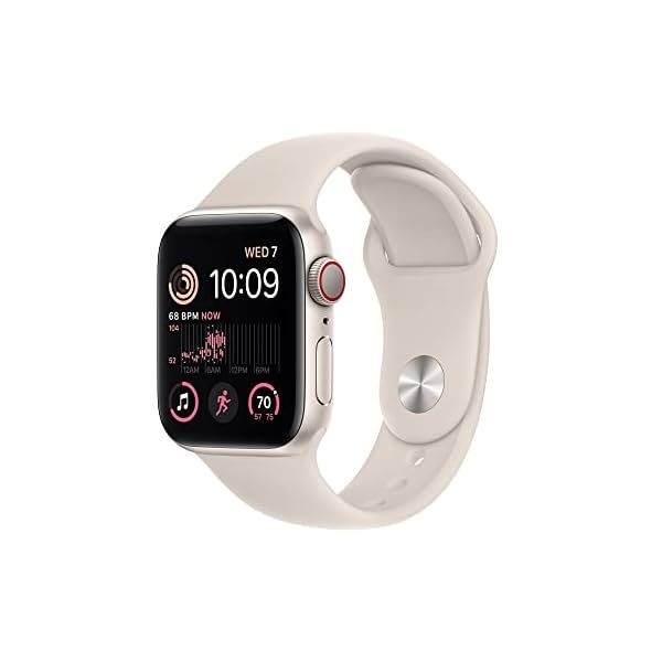 Apple Watch SE (2nd Gen) (GPS + Cellular, 40mm) – Starlight Aluminum Case with Starlight Sport Band, M/L (Renewed)