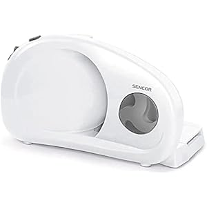 Sencor Inklapbare elektrische allessnijder, krachtig en compact, inox lemmet 170 mm, instelbare snijdikte 0-15 mm, ideaal voor ham, worst, brood, kaas, 100 W – SFS 1000 WH – wit