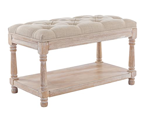 Kmax Storage Entryway Bench Tufted Shoe Rack Bench Wood Window Bench for Hallway Entrance Bedroom Corner-1 Seat, Beige - Thumbnail 4