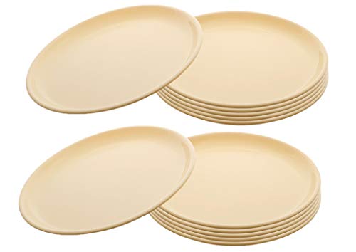 Image of Kuber Industries 12 Pieces Unbreakable Round Plastic Microwave Safe Dinner Plates (Yellow) - CTKTC034618