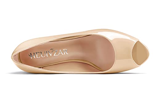 HEUIVZAR Women Wedge Pumps Open Peep Toe Mid Low Heel Slip-on Patent Dress Shoes Classic 2 Inch4