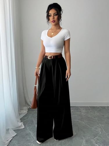 Image of Aahwan Solid High Waist Straight Korean Loose Pleated Wide Leg Trouser for Women's & Girl's