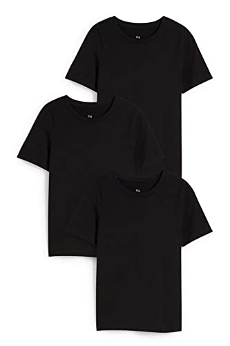 C&A Damen Unifarben T-Shirt Rundhalsausschnitt Kurzärmelig 3er...