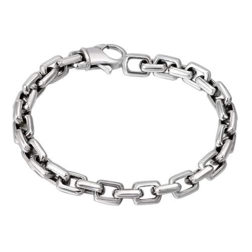 Image of LYGXWJFC S925 Sterling Silver Vintage Square Ring Buckle Knitted Bracelet, Men's S925 Sterling Silver Personalized Square Knitted Bracelet,Silver,18cm